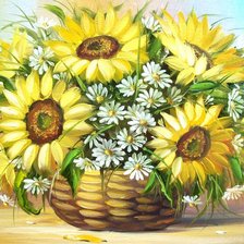 Схема вышивки «Подсолнухи и ромашки»