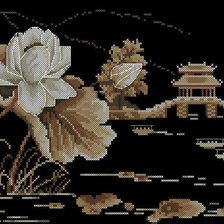 Схема вышивки «лотос,пагода на черном фоне»