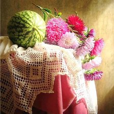 Схема вышивки «Натюрморт с арбузиком и астрами»