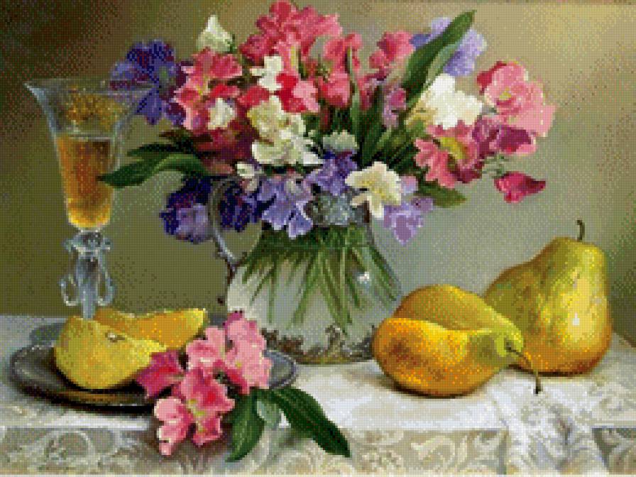 Натюрморт по картине Д.Власова Душистый горошек - цветы, натюрморт, букет - предпросмотр