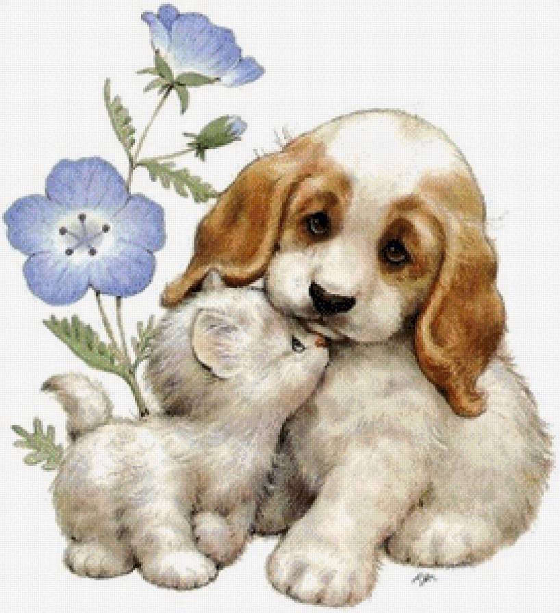 друзья - лето, котенок, щенок - предпросмотр