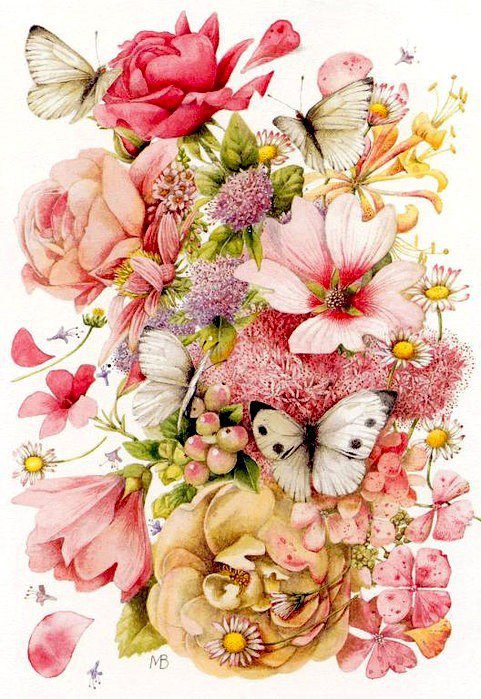 букет - лето, цветы, бабочки - оригинал