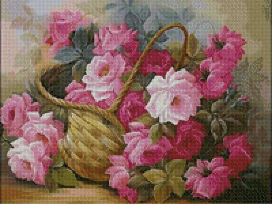 корзина бело-розовых роз - розы, корзина - предпросмотр