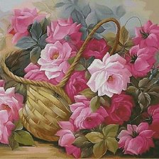 Схема вышивки «корзина бело-розовых роз»