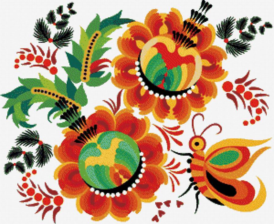 №444147 - цветы, узоры, подушка, ягоды, салфетка, бабочки, скатерть, орнамент - предпросмотр