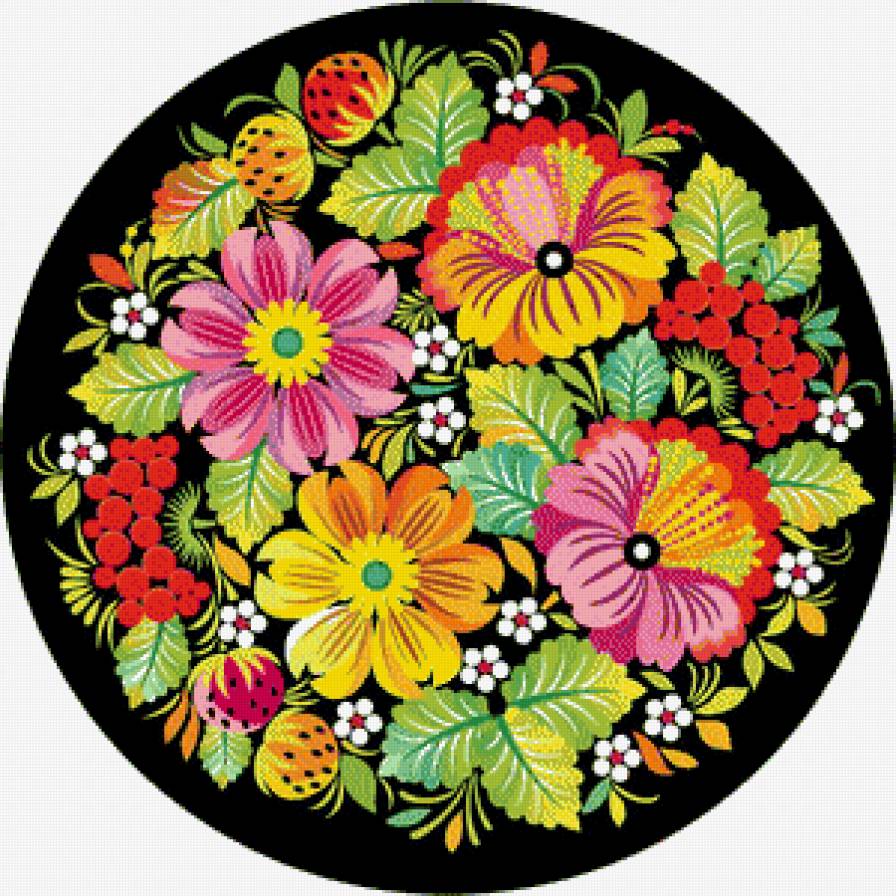 №444154 - роспись, цветы, ягоды, узоры, скатерть, орнамент, салфетка, подушка - предпросмотр