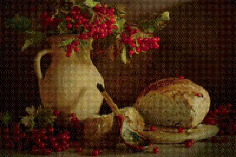 Сельский натюрморт с калиной - натюрморт, цветы - предпросмотр