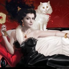 Схема вышивки «Женщина с кошкой»