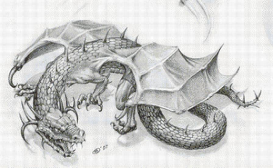 дракон - дракон, черно-белое - предпросмотр