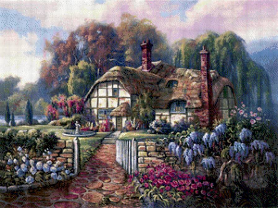 дачный домик - дом, солнечный день, лес, цветы, природа - предпросмотр