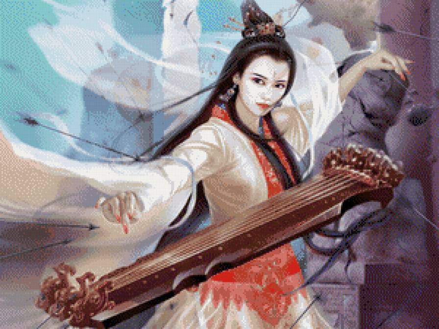 Девушка с каягымом - восток, девушка, фэнтези, азия - предпросмотр