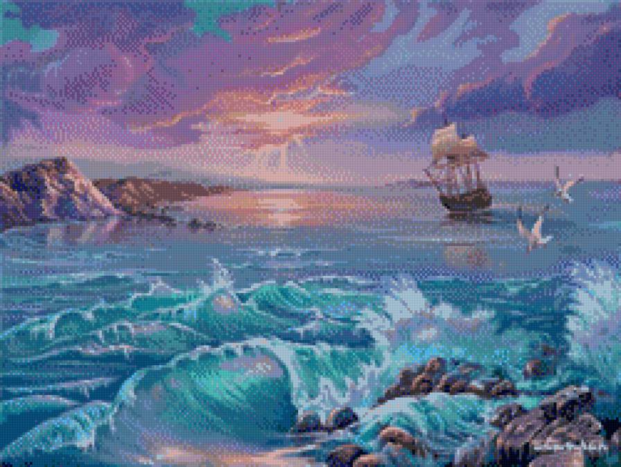 закат на море - корабль, море - предпросмотр