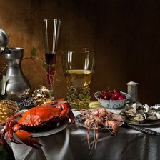 Схема вышивки «натюрморт с крабом и креветками»