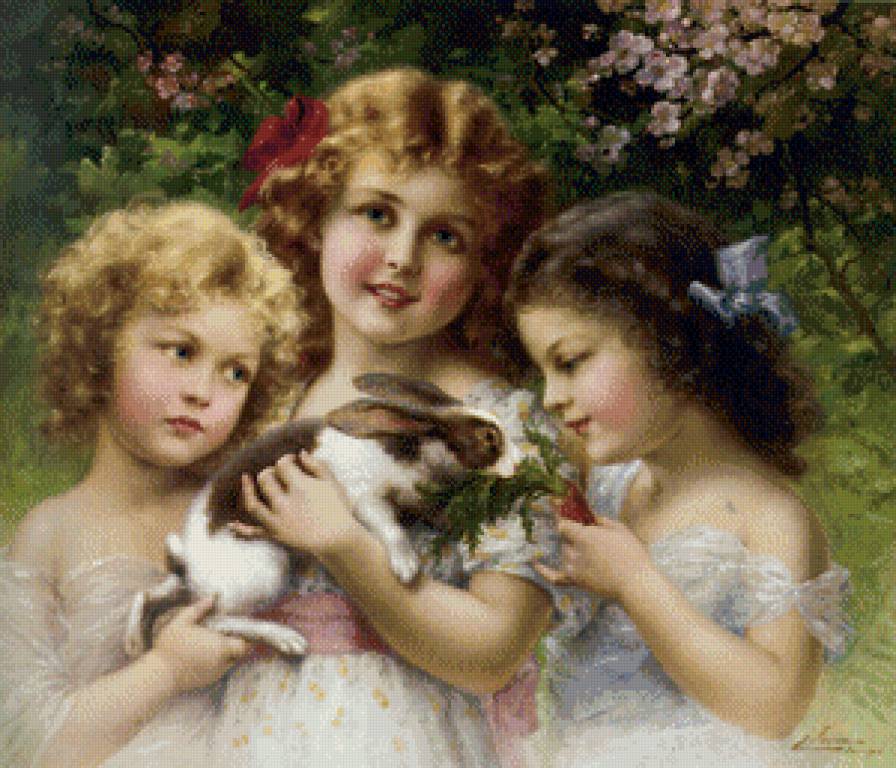 сестры-красавицы с кроликом - счастливое детство - предпросмотр