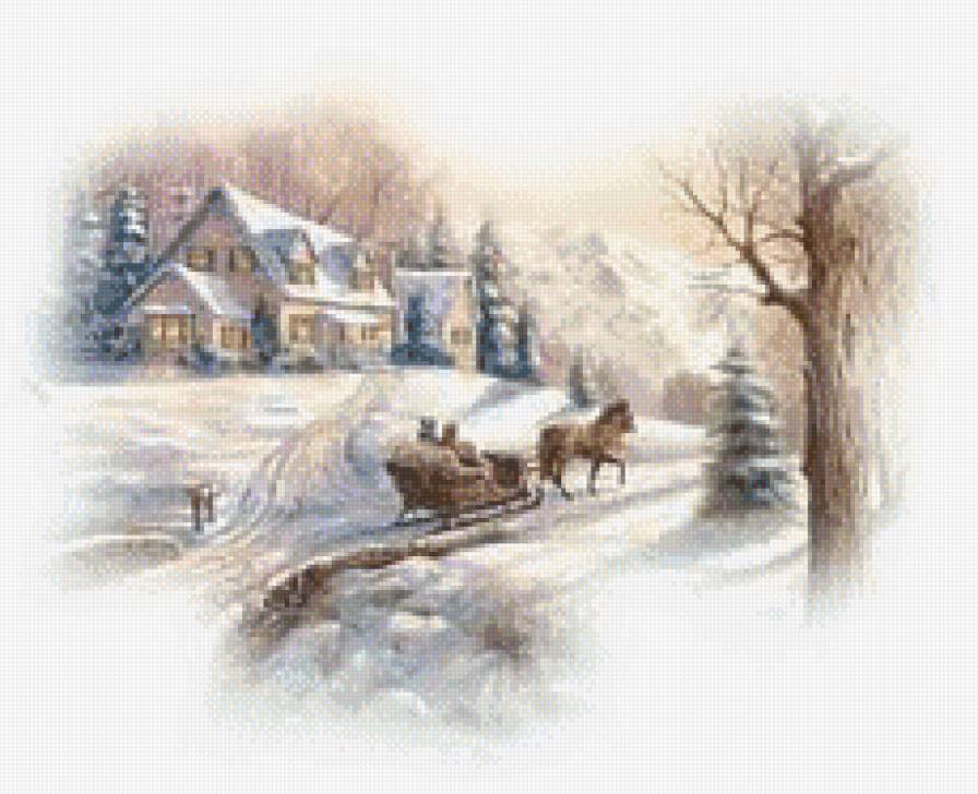 №447692 - пейзаж, природа, домик, зима - предпросмотр