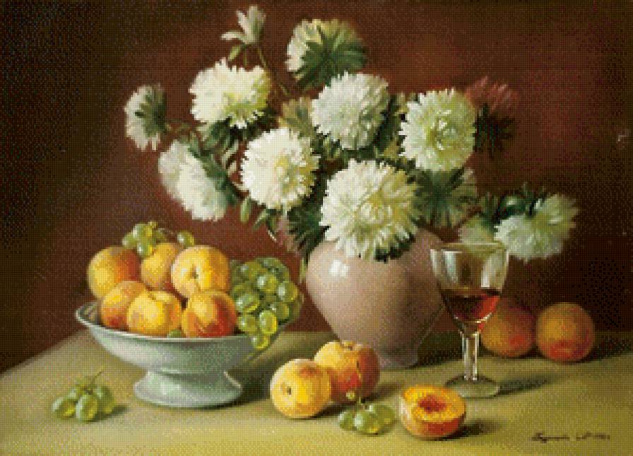 натюрморт - цветы, натюрморт, фрукты - предпросмотр