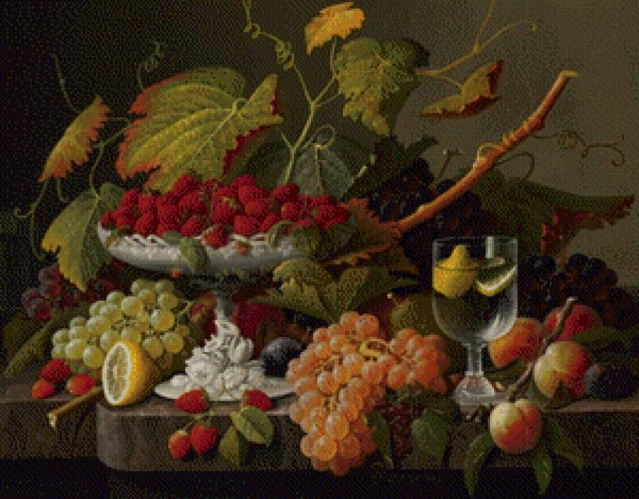 натюрморт - натюрморт, цветы, фрукты - предпросмотр