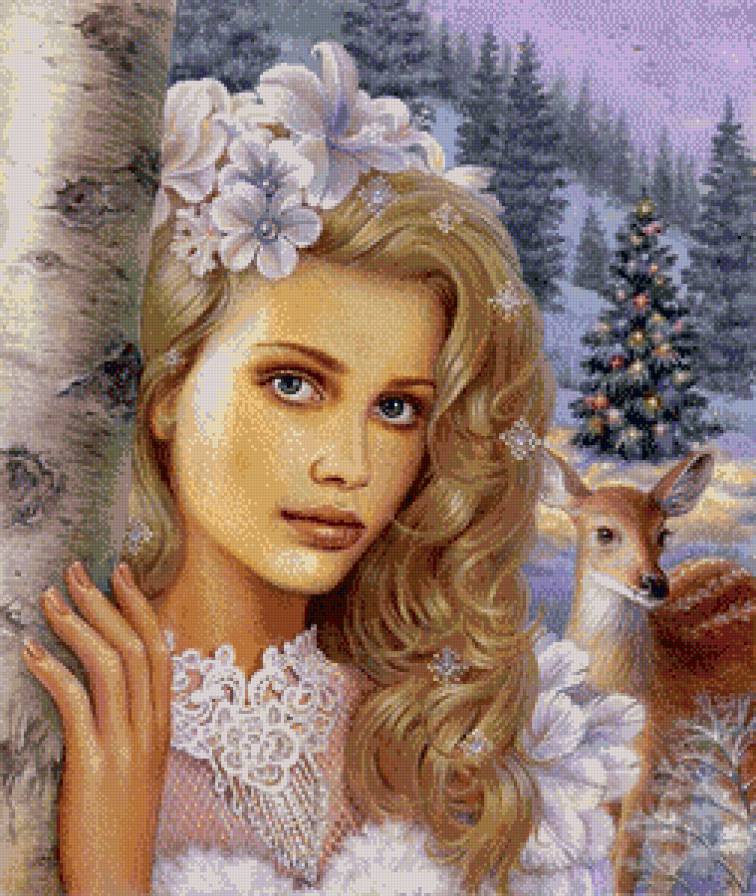 Серия "Она" - зима, девушка, животные, пейзаж, олени - предпросмотр