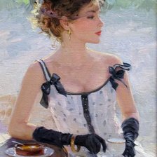 Схема вышивки «Девушка с чашечкой чая)»