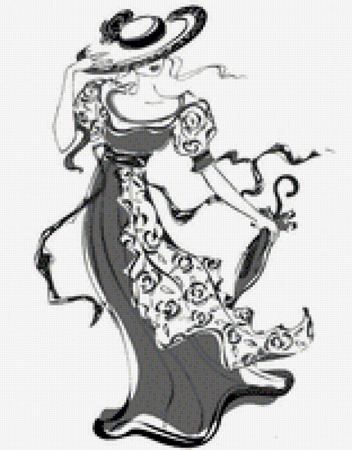 Девушка в шляпке - монохром, девушка - предпросмотр