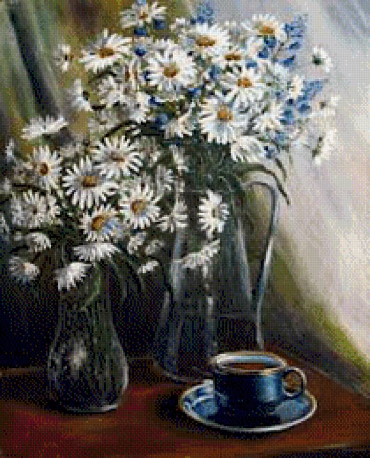 ромашки - цветы, букет, живопись, ромашки, вазы - предпросмотр
