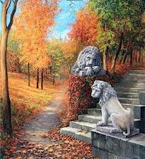 Схема вышивки «лестница со львами»