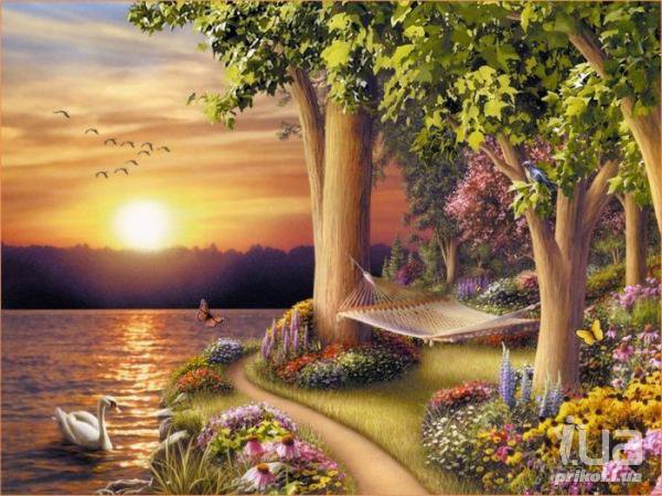 Красивый закат на море - лебедь, закат, природа, море, пейзаж - оригинал