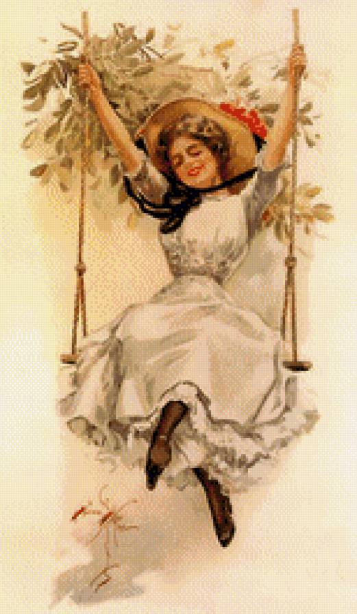 барышня на качели - девушка, люди, качели, ретро - предпросмотр