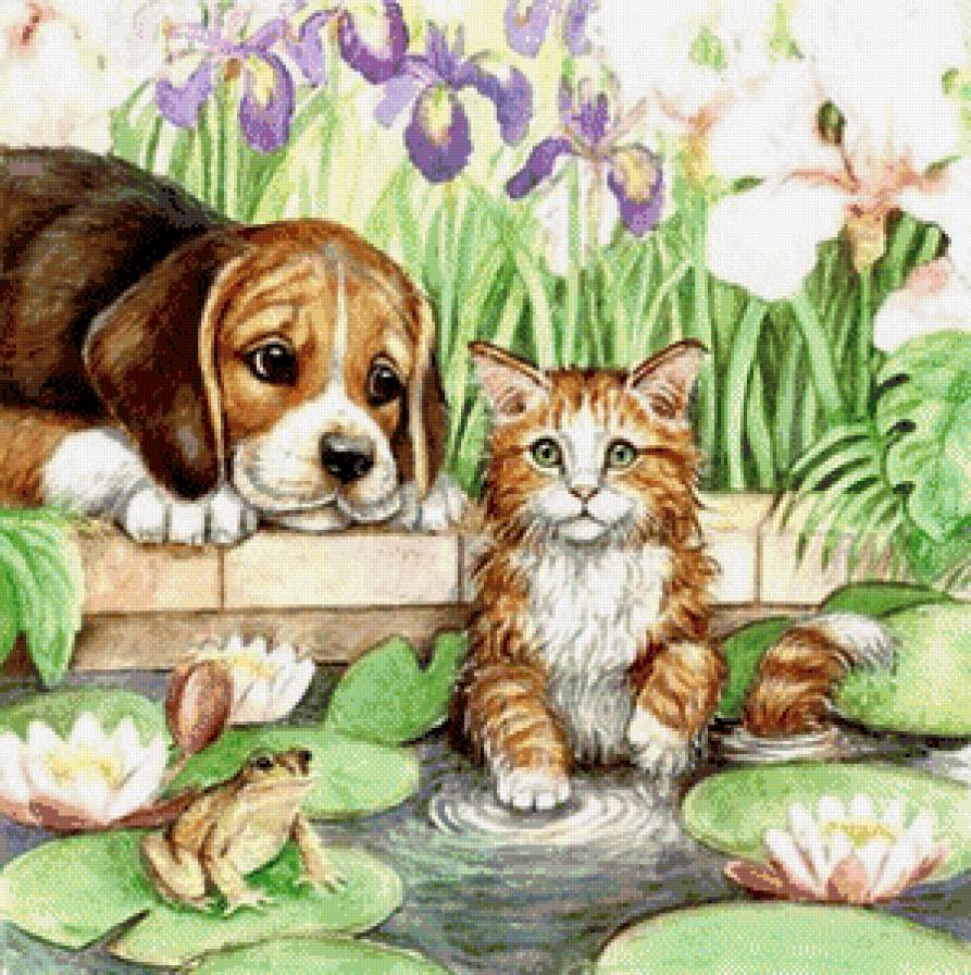 домашние любимцы - котенок, лето, щенок, природа - предпросмотр