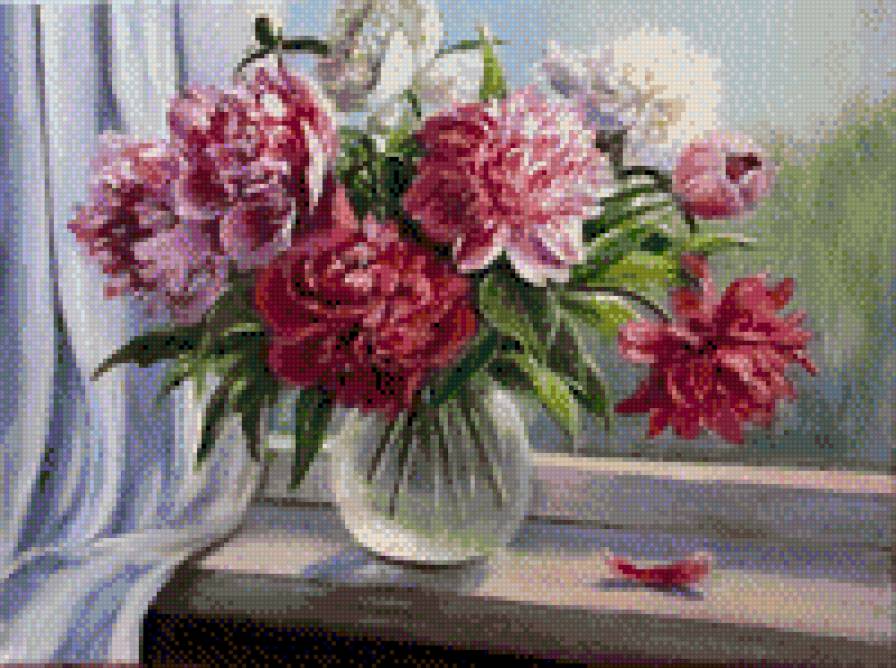 букет пионов - натюрморт, букет, цветы, картина - предпросмотр