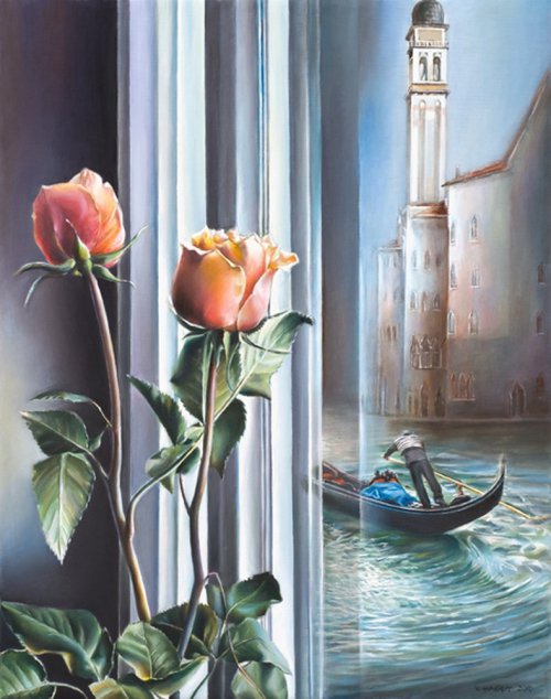 цветы на окне - розы - оригинал