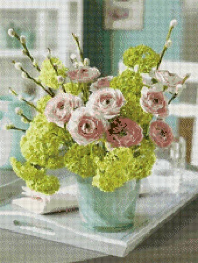 Весенний букет - букет, цветы, розы, верба - предпросмотр