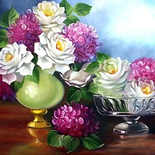 Схема вышивки «Розы и гортензии»