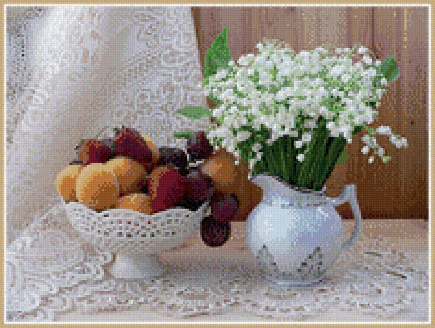 натюрморт - цветы и фрукты - предпросмотр