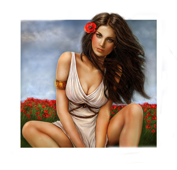 девушка в поле - образ, женщина, мак, портрет, маки, цветы - оригинал
