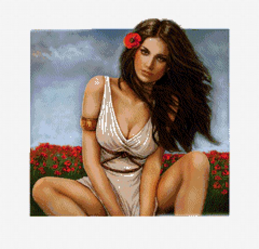 девушка в поле - цветы, маки, женщина, портрет, мак, образ - предпросмотр