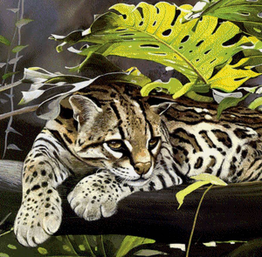 устал ! - живопись, хищник, оцелот, кот - предпросмотр