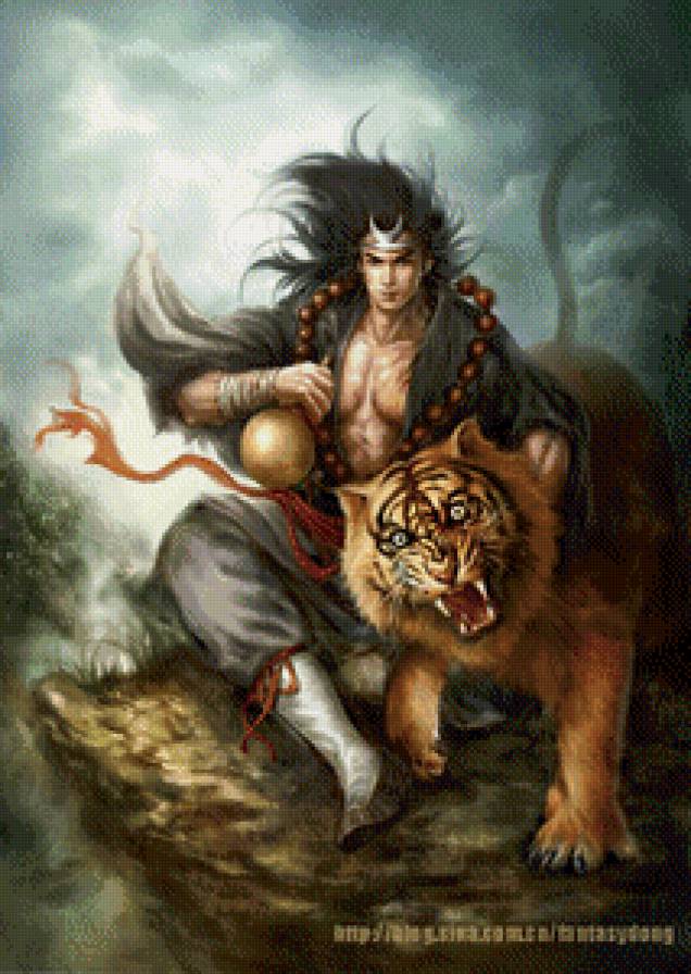 Парень с тигром - восток, парень, азия, фэнтези - предпросмотр