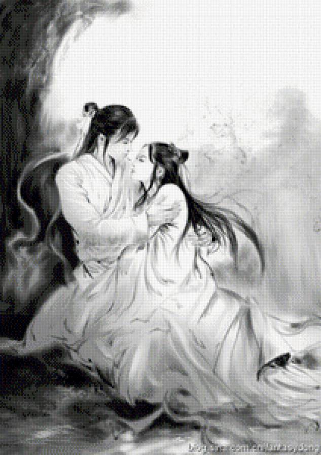 Влюбленные - восток, фэнтези, любовь, пара, монохром, азия - предпросмотр