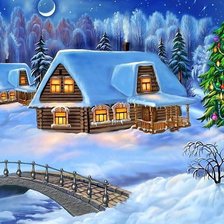 Схема вышивки «Зимний домик»