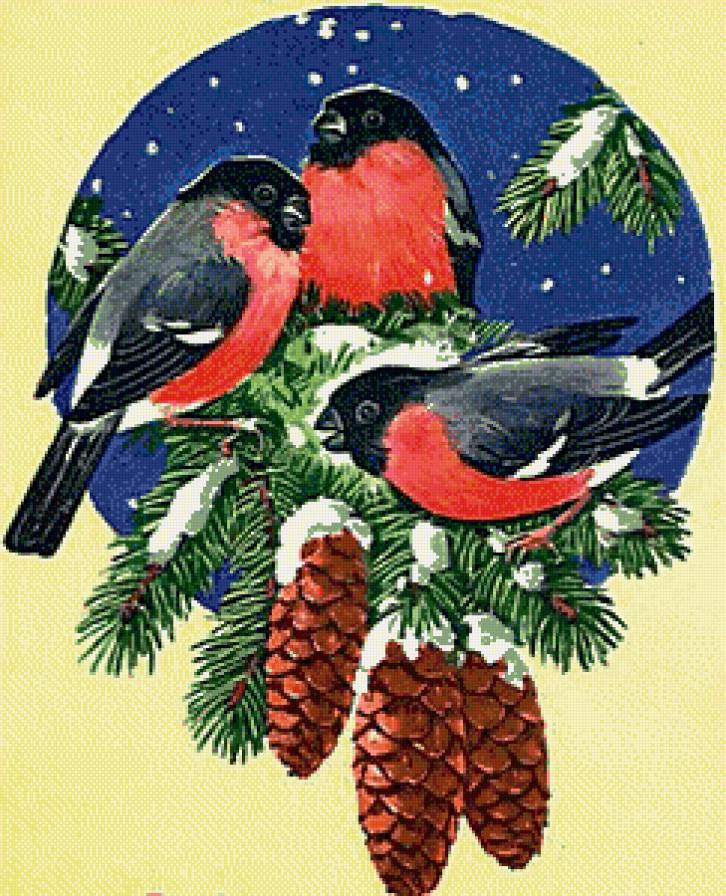 Снегири - шишки, снегири, птички, елка - предпросмотр