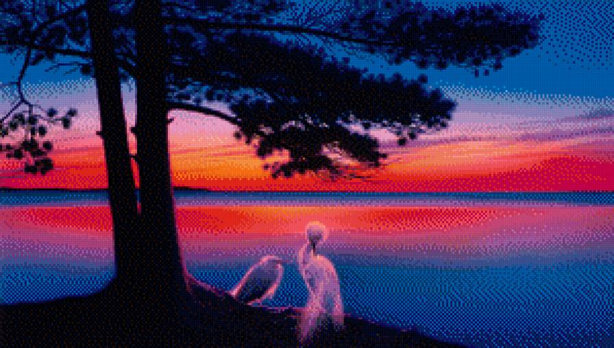 серия "закат" - закат.дерево.птицы - предпросмотр