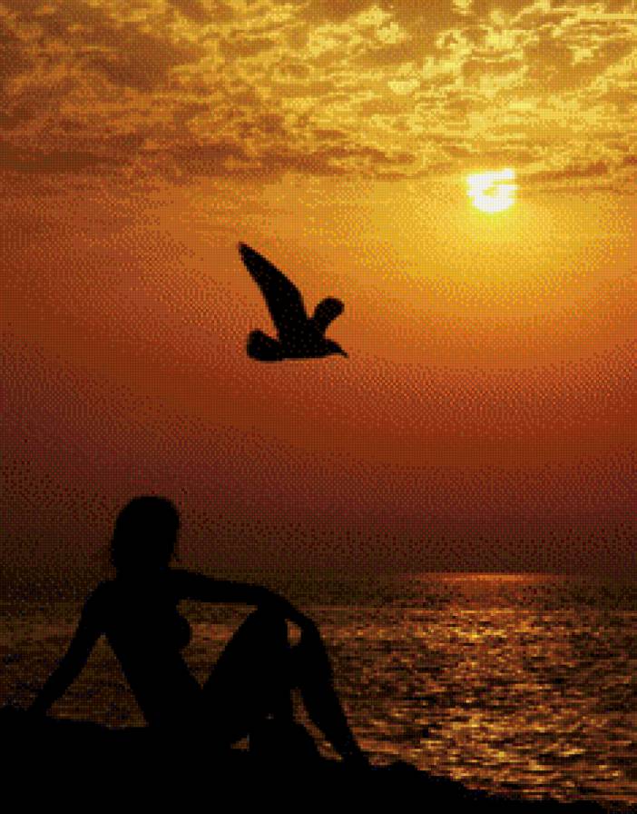 серия "закат" - закат.море.птица.девушка - предпросмотр