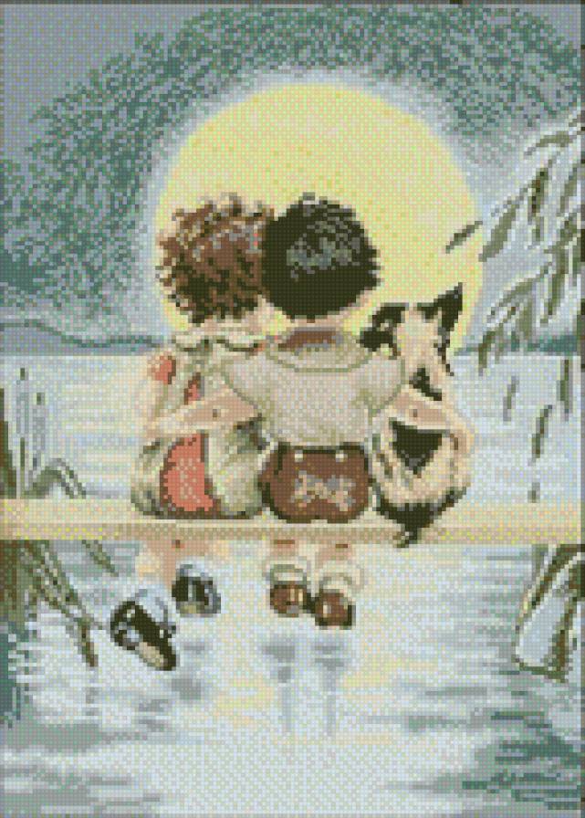 трое - животные, картины, пейзаж, дети, собаки - предпросмотр