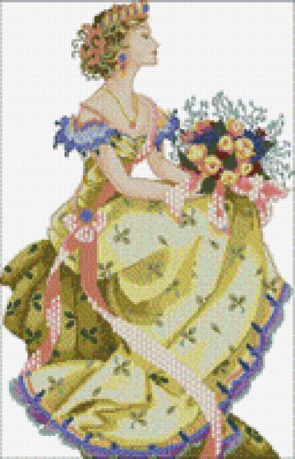 девушка в желтом с букетом - красота женщины, картина, девушка, , женщина - предпросмотр