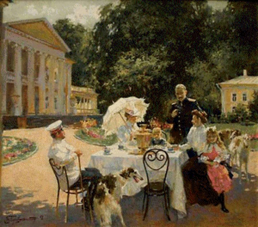 СЕРИЯ "ДВОРЯНСКАЯ УСАДЬБА".  ЛЕТНЕЕ ЧАЕПИТИЕ - офицеры, чай, усадьба, имение, общество, лето, дамы, природа - предпросмотр