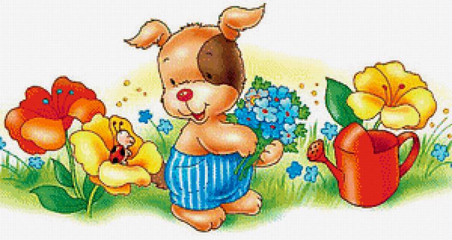 Цветовод - цветы, букашки, букет, щенок - предпросмотр