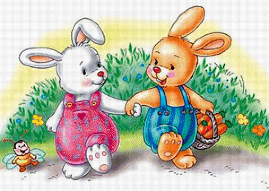 Неразлучные друзья - зайчата, дружба, сказка - предпросмотр