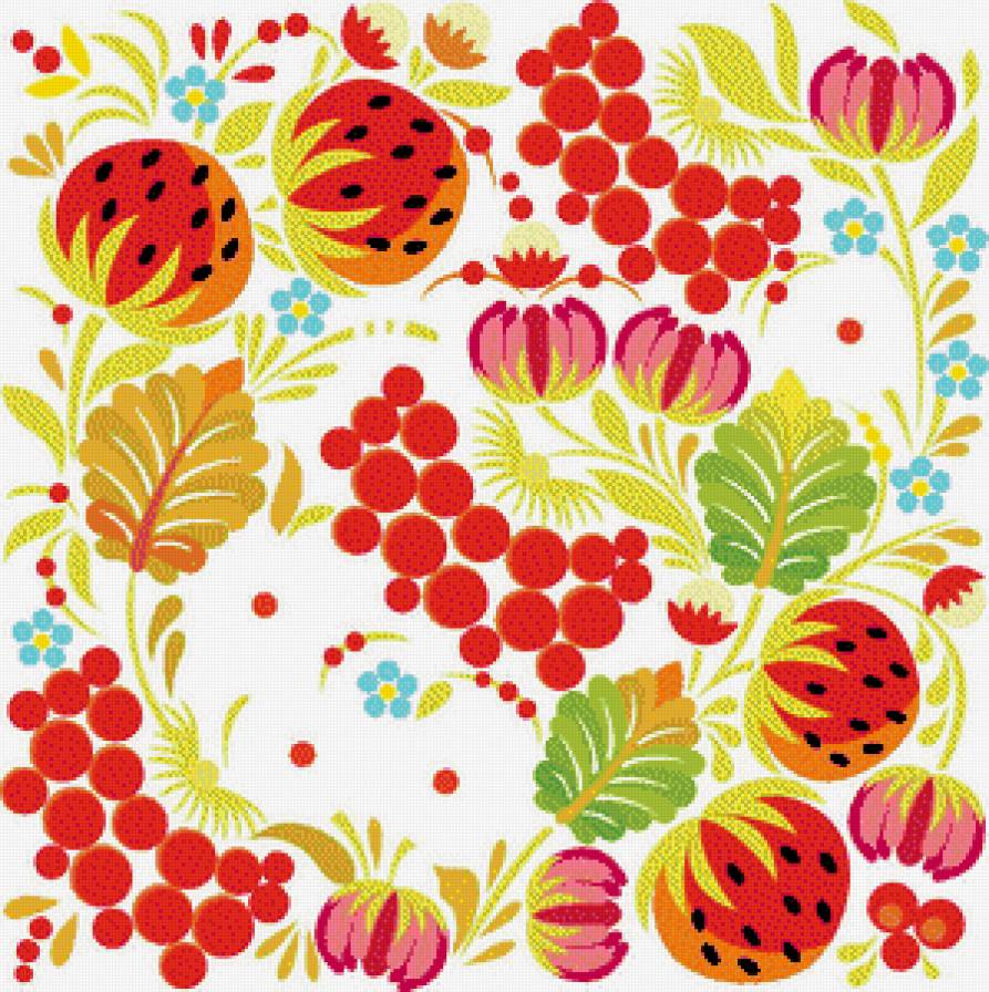 №454290 - подушка, роспись, салфетка, скатерть, ягоды, узоры, орнамент, цветы - предпросмотр