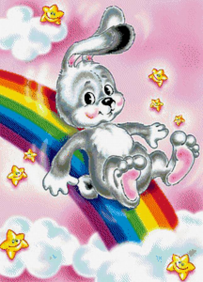 Радужное лето - зайчик, лето, облака, звезды, рагуга - предпросмотр